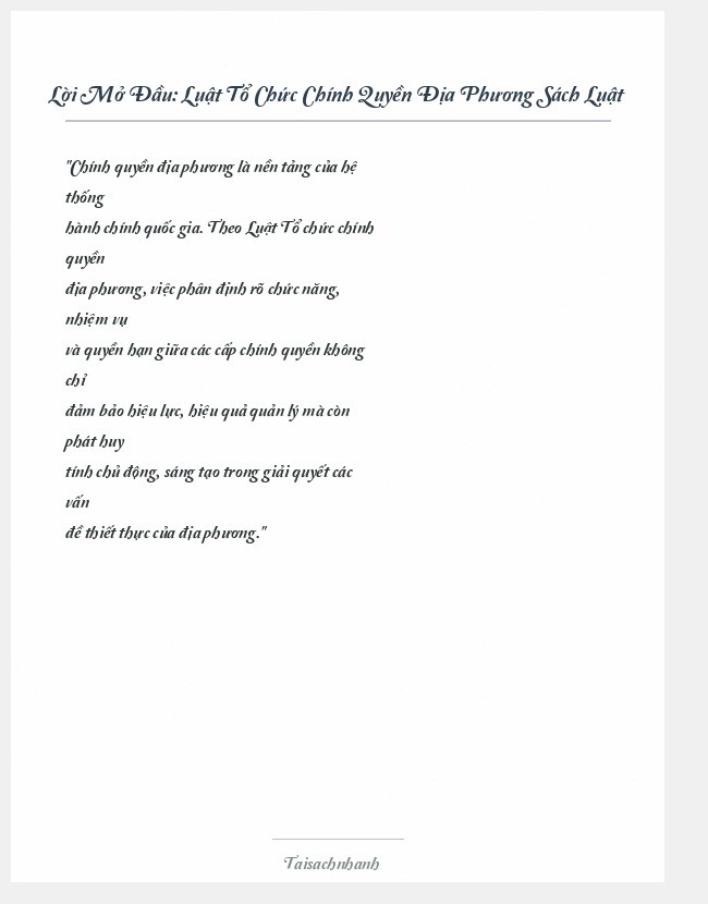 Trích đoạn Luật Tổ Chức Chính Quyền Địa Phương Sách Luật