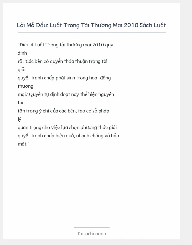 Trích đoạn Luật Trọng Tài Thương Mại 2010 Sách Luật