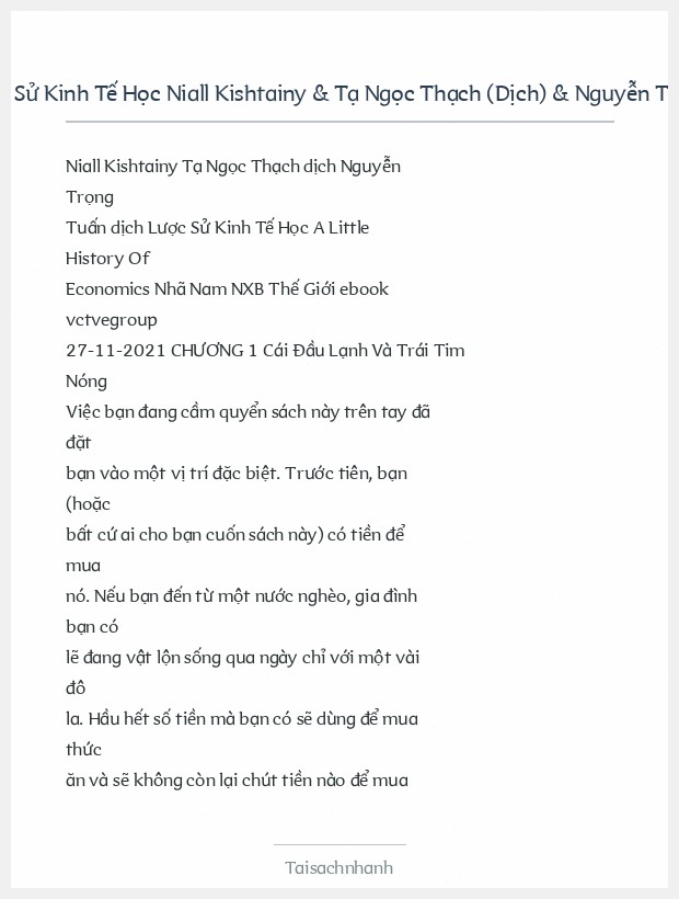Trích đoạn Lược Sử Kinh Tế Học Niall Kishtainy & Tạ Ngọc Thạch (Dịch) & Nguyễn Trọng Tuấn (Dịch)