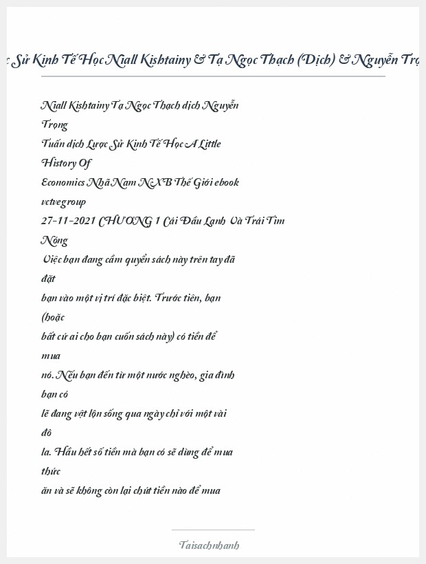 Trích đoạn Lược Sử Kinh Tế Học Niall Kishtainy & Tạ Ngọc Thạch (Dịch) & Nguyễn Trọng Tuấn (Dịch)