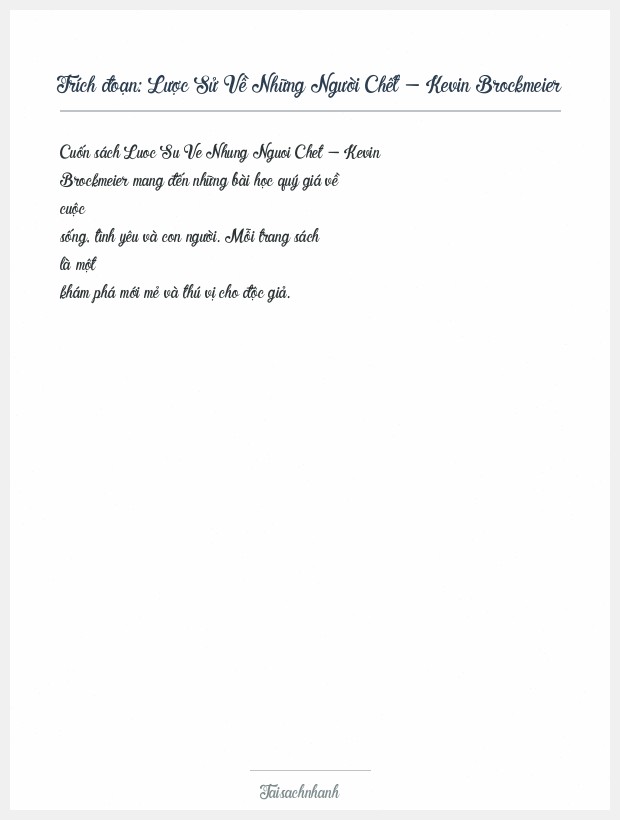 Trích đoạn Lược Sử Về Những Người Chết - Kevin Brockmeier