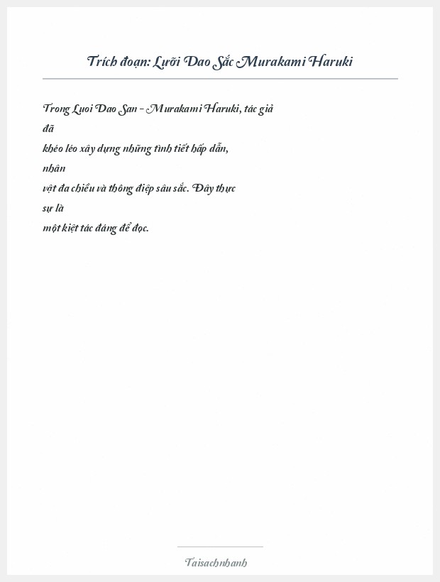 Trích đoạn Lưỡi Dao Sắc Murakami Haruki