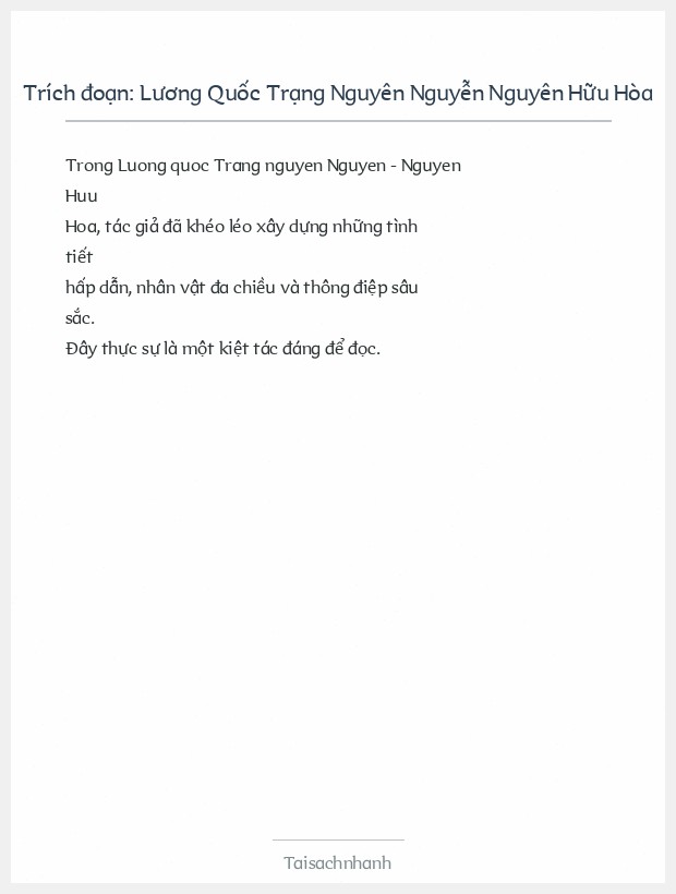 Trích đoạn Lương Quốc Trạng Nguyên Nguyễn Nguyên Hữu Hòa