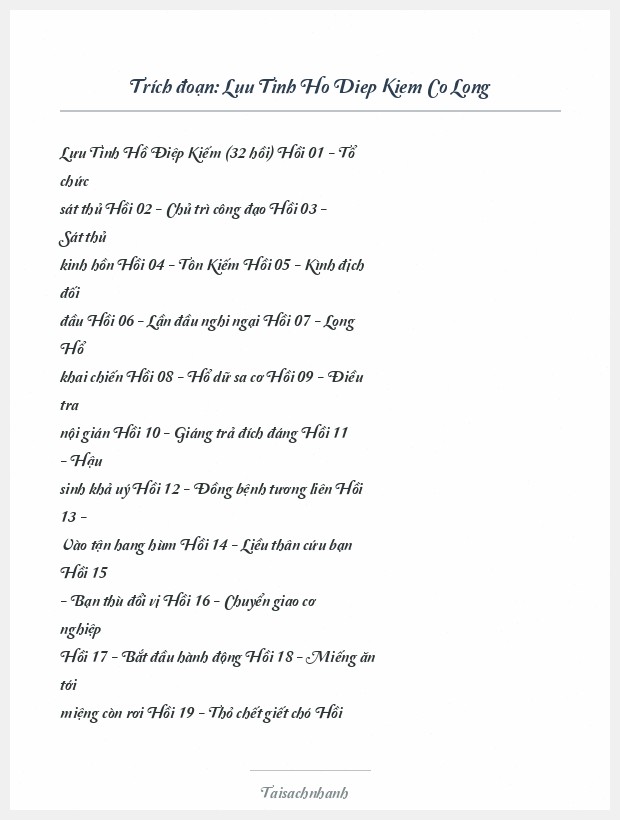 Trích đoạn Luu Tinh Ho Diep Kiem Co Long