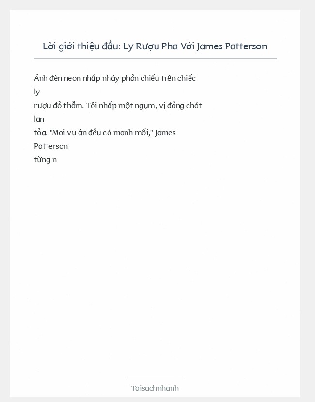 Trích đoạn Ly Rượu Pha Với James Patterson