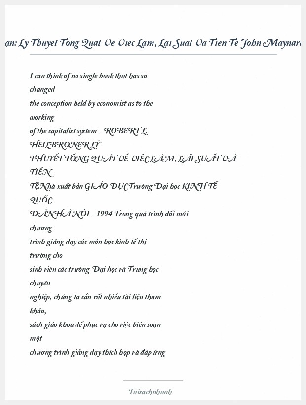 Trích đoạn Ly Thuyet Tong Quat Ve Viec Lam, Lai Suat Va Tien Te John Maynard Keynes