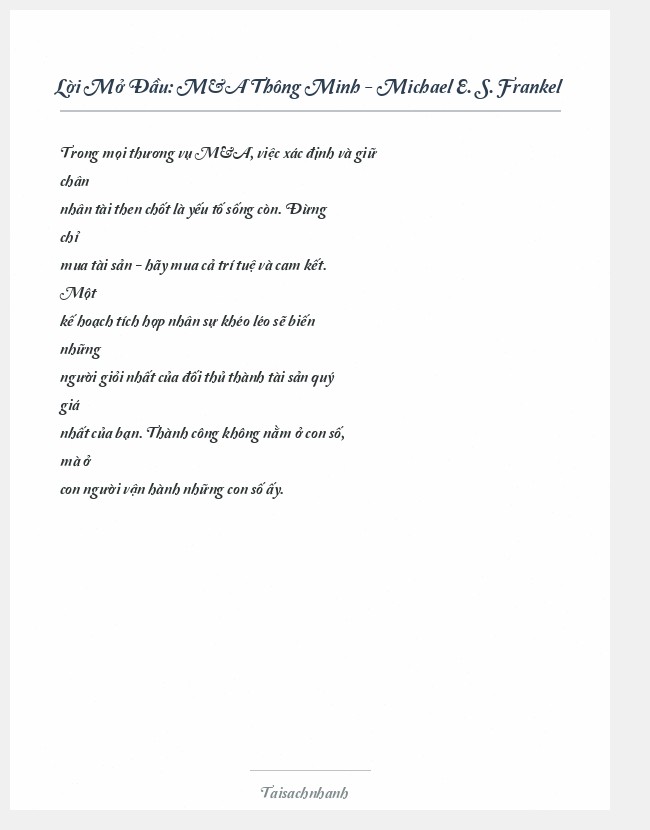Trích đoạn M&A Thông Minh - Michael E. S. Frankel