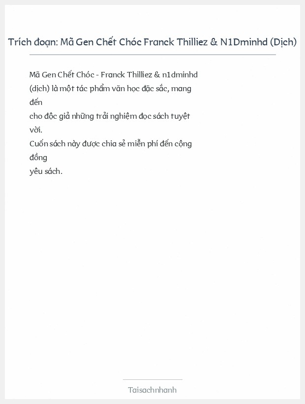 Trích đoạn Mã Gen Chết Chóc Franck Thilliez & N1Dminhd (Dịch)