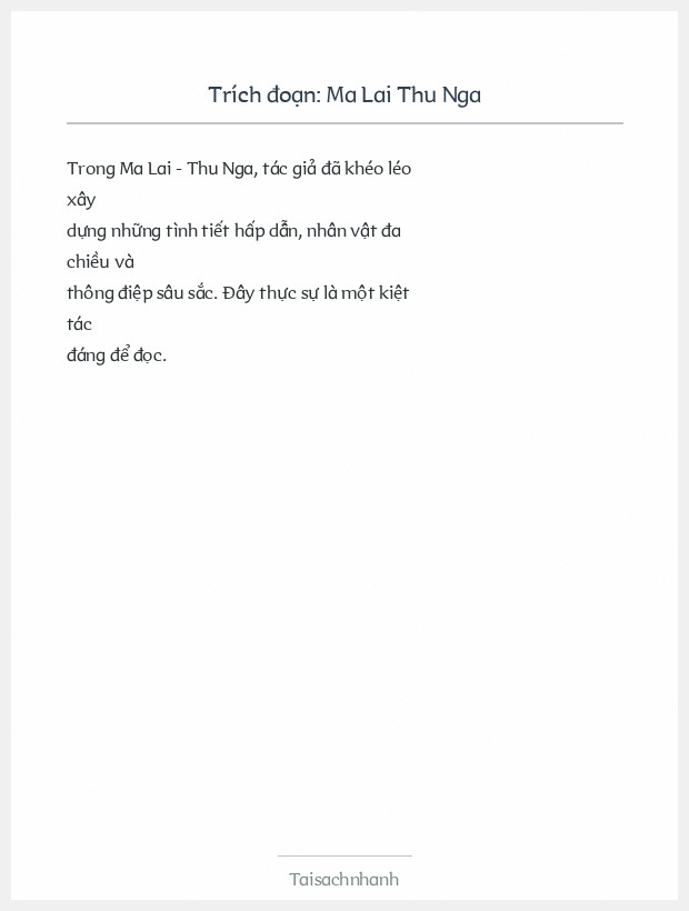 Trích đoạn Ma Lai Thu Nga