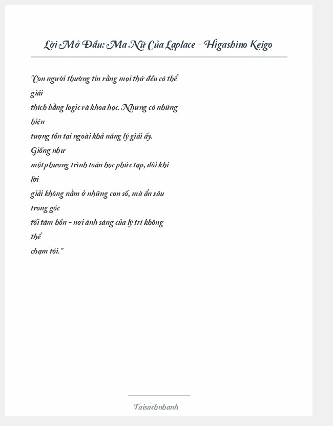 Trích đoạn Ma Nữ Của Laplace - Higashino Keigo