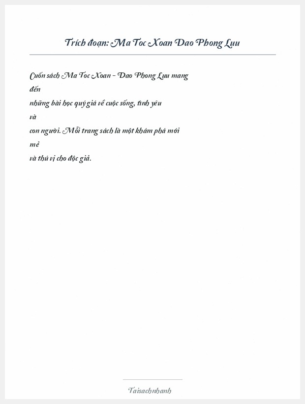 Trích đoạn Ma Toc Xoan Dao Phong Luu