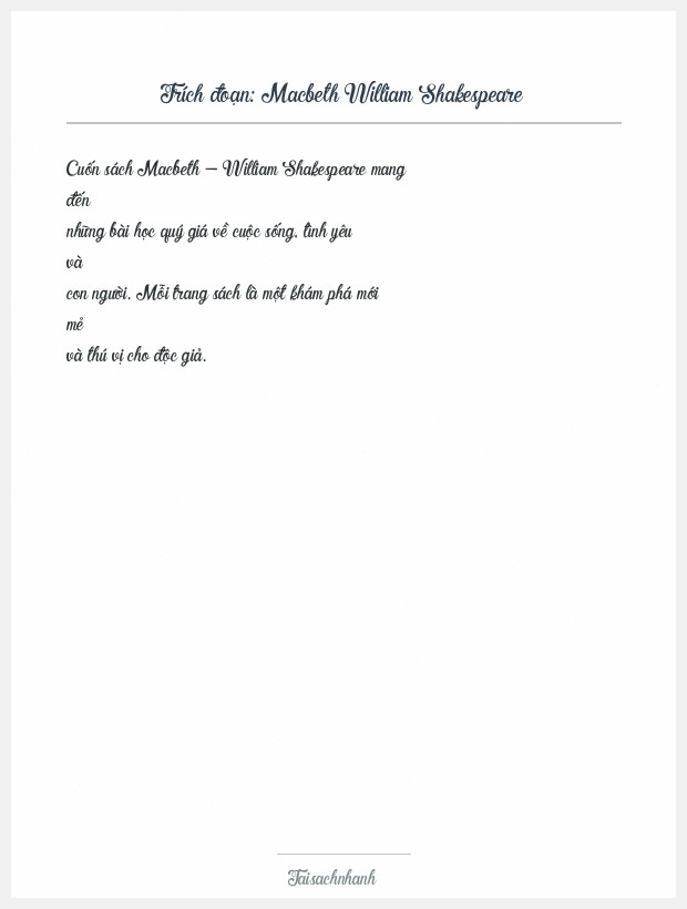 Trích đoạn Macbeth William Shakespeare