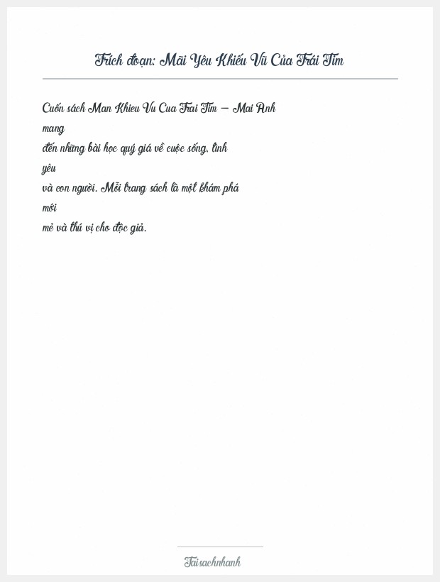 Trích đoạn Mãi Yêu Khiếu Vũ Của Trái Tim