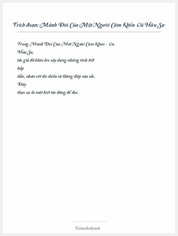 Trích đoạn Mảnh Đời Của Một Người Câm Khốn Vũ Hữu Sự