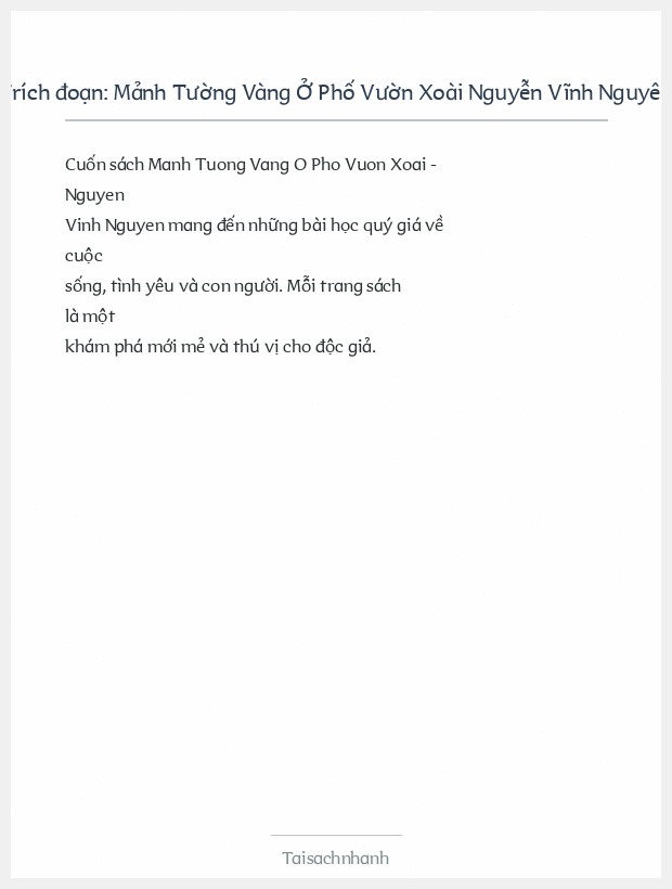 Trích đoạn Mảnh Tường Vàng Ở Phố Vườn Xoài Nguyễn Vĩnh Nguyên