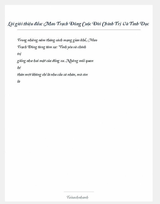 Trích đoạn Mao Trạch Đông Cuộc Đời Chính Trị Và Tình Dục