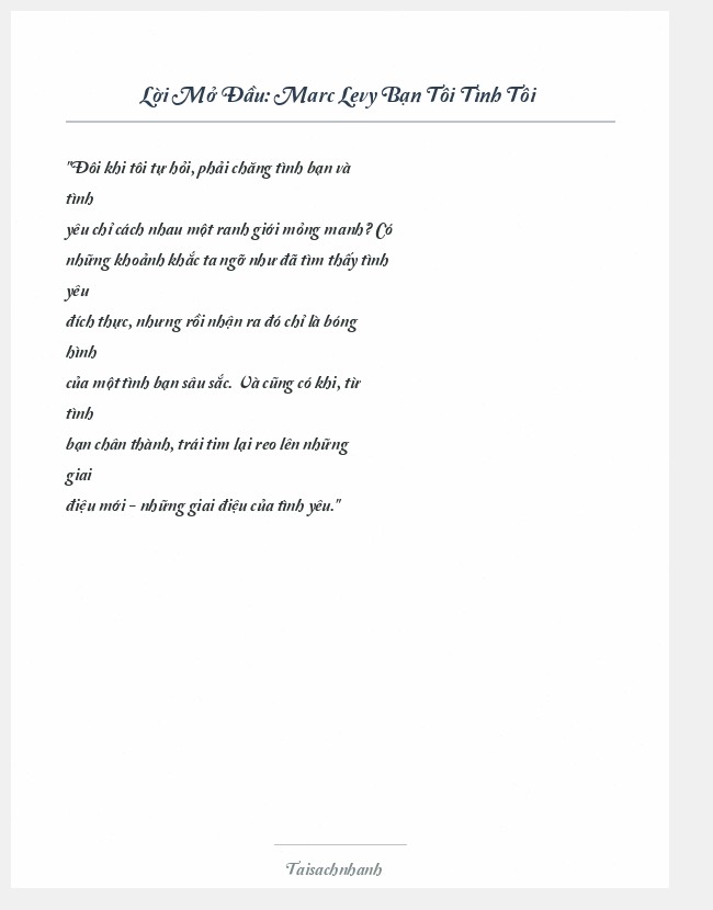 Trích đoạn Marc Levy Bạn Tôi Tình Tôi