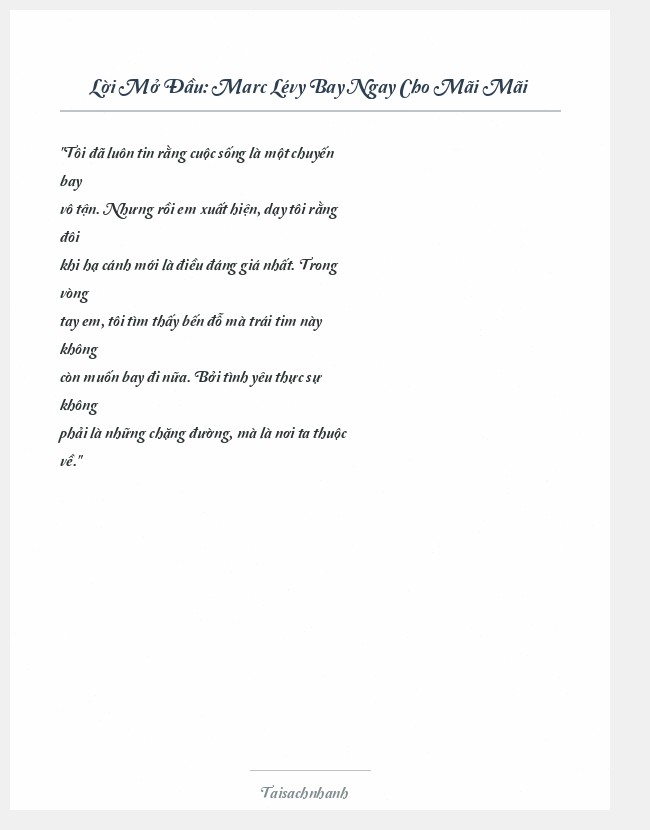 Trích đoạn Marc Lévy Bay Ngay Cho Mãi Mãi