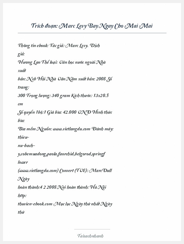 Trích đoạn Marc Levy Bay Ngay Cho Mai Mai