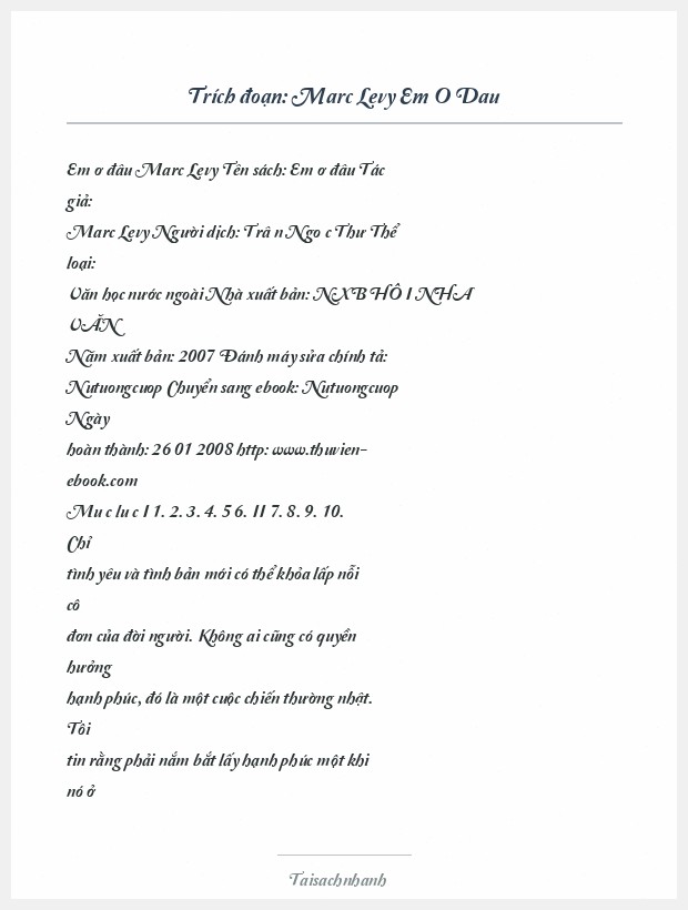 Trích đoạn Marc Levy Em O Dau