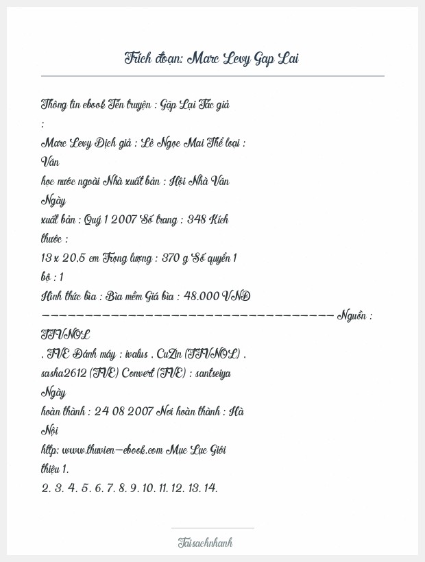 Trích đoạn Marc Levy Gap Lai