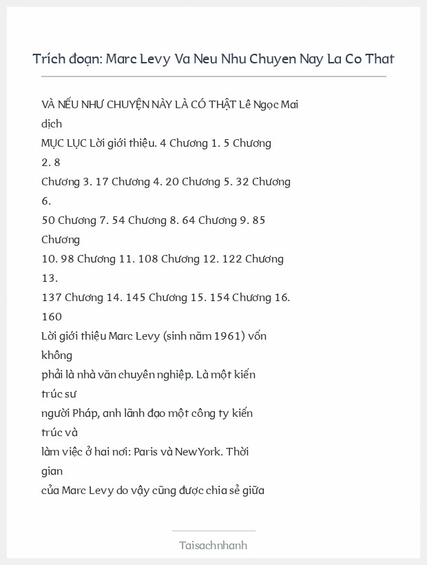 Trích đoạn Marc Levy Va Neu Nhu Chuyen Nay La Co That