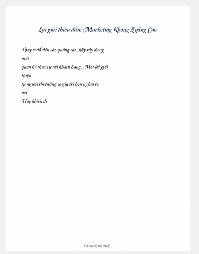 Trích đoạn Marketing Không Quảng Cáo