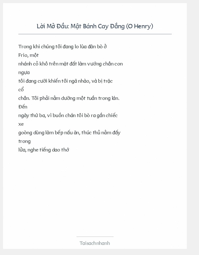 Trích đoạn Mật Bánh Cay Đắng (O Henry)