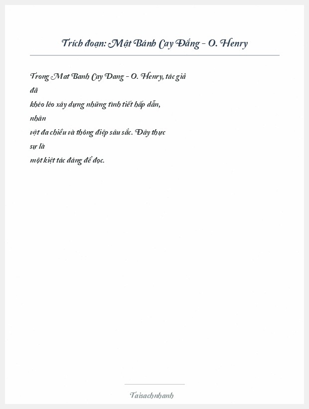 Trích đoạn Mật Bánh Cay Đắng - O. Henry