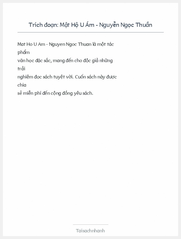 Trích đoạn Mật Hộ U Ám - Nguyễn Ngọc Thuần