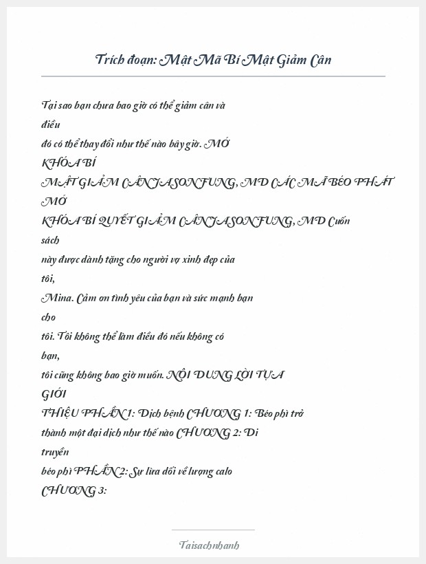 Trích đoạn Mật Mã Bí Mật Giảm Cân