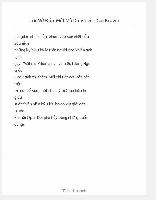 Trích đoạn Mật Mã Da Vinci - Dan Brown