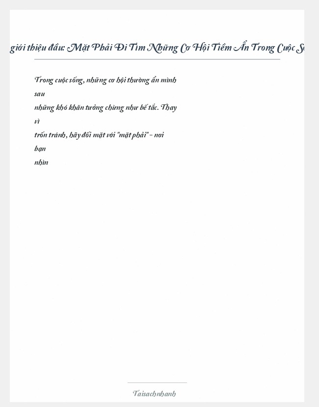 Trích đoạn Mặt Phải Đi Tìm Những Cơ Hội Tiềm Ẩn Trong Cuộc Sống