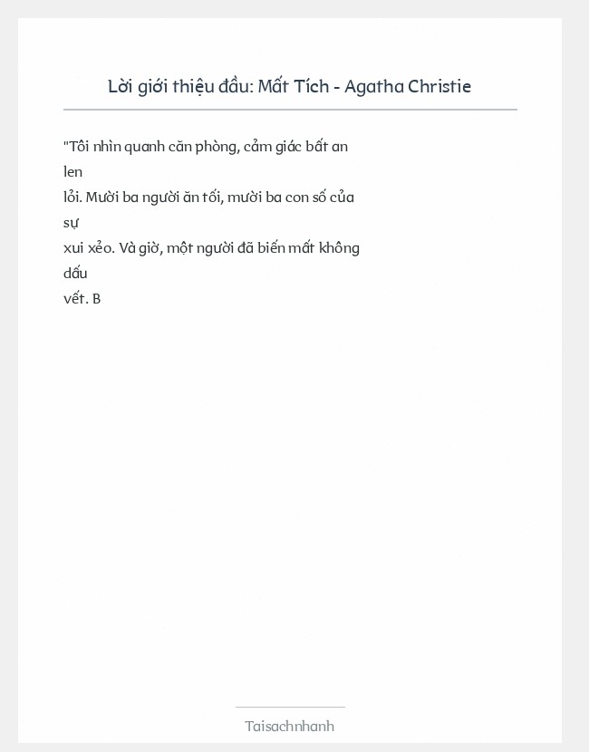 Trích đoạn Mất Tích - Agatha Christie