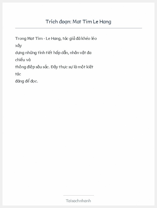 Trích đoạn Mat Tim Le Hang