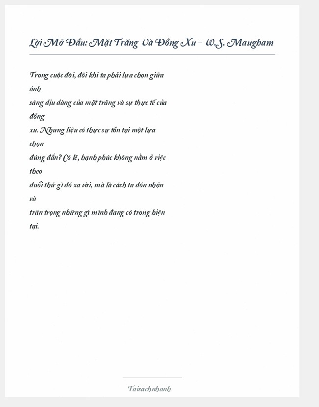 Trích đoạn Mặt Trăng Và Đồng Xu - W.S. Maugham