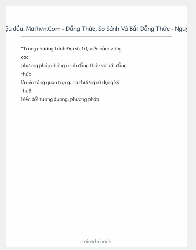 Trích đoạn Mathvn.Com - Đẳng Thức, So Sánh Và Bất Đẳng Thức - Nguyễn Văn Mậ