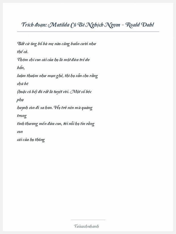 Trích đoạn Matilda Cô Bé Nghịch Ngợm - Roald Dahl