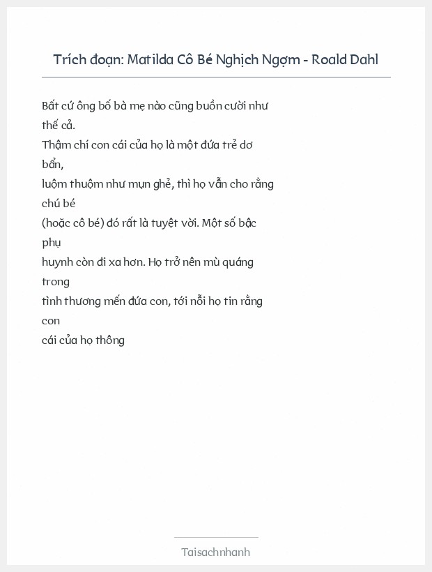 Trích đoạn Matilda Cô Bé Nghịch Ngợm - Roald Dahl