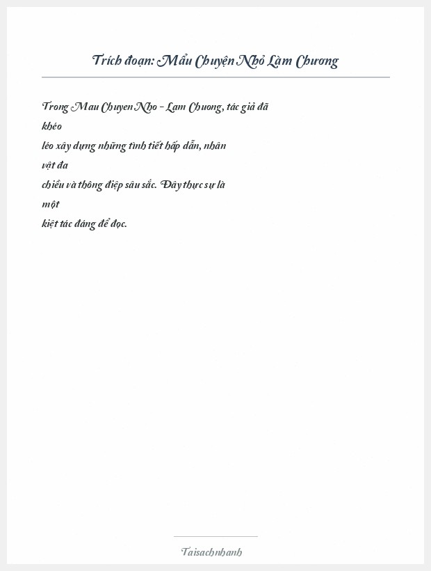 Trích đoạn Mẩu Chuyện Nhỏ Làm Chương