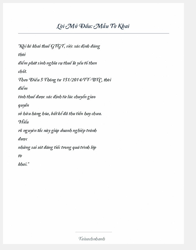 Trích đoạn Mẫu Tờ Khai