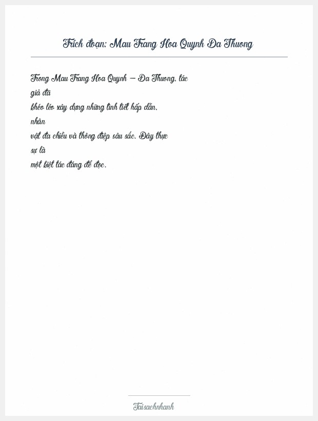 Trích đoạn Mau Trang Hoa Quynh Da Thuong