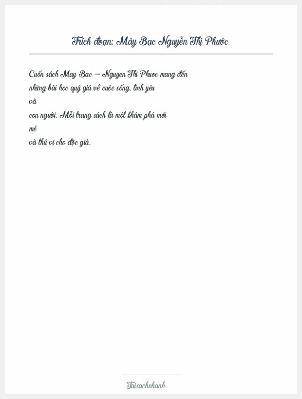 Trích đoạn Mây Bạc Nguyễn Thị Phước