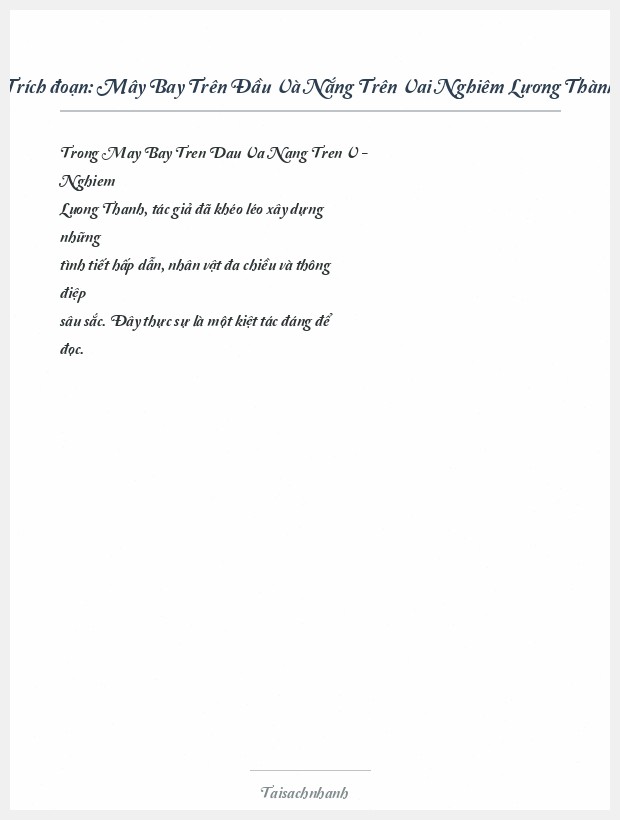 Trích đoạn Mây Bay Trên Đầu Và Nắng Trên Vai Nghiêm Lương Thành