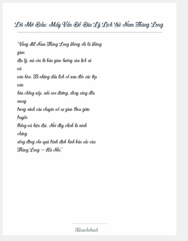 Trích đoạn Mấy Vấn Đề Địa Lý Lịch Sử Nam Thăng Long