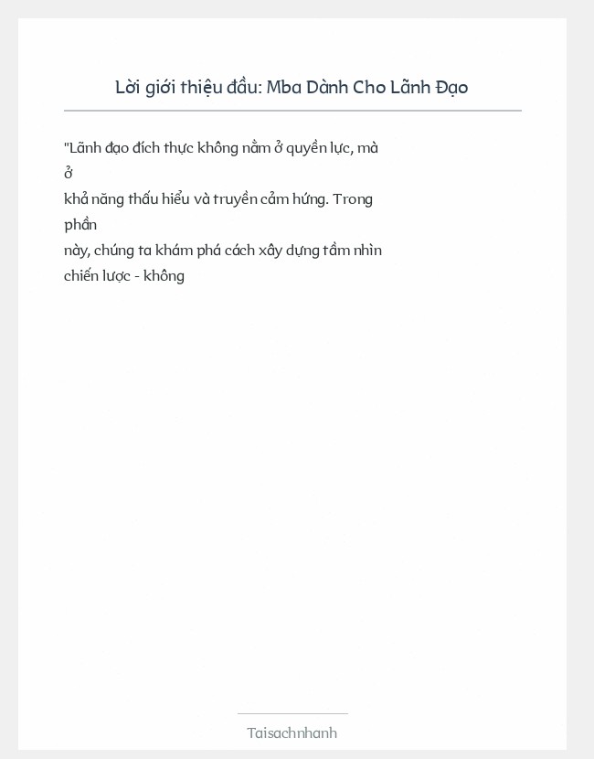 Trích đoạn Mba Dành Cho Lãnh Đạo