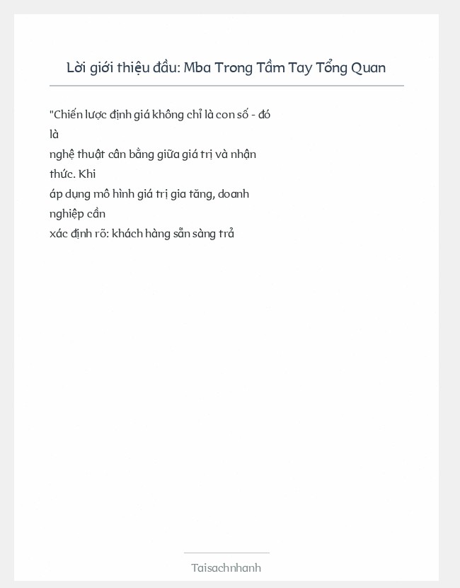 Trích đoạn Mba Trong Tầm Tay Tổng Quan