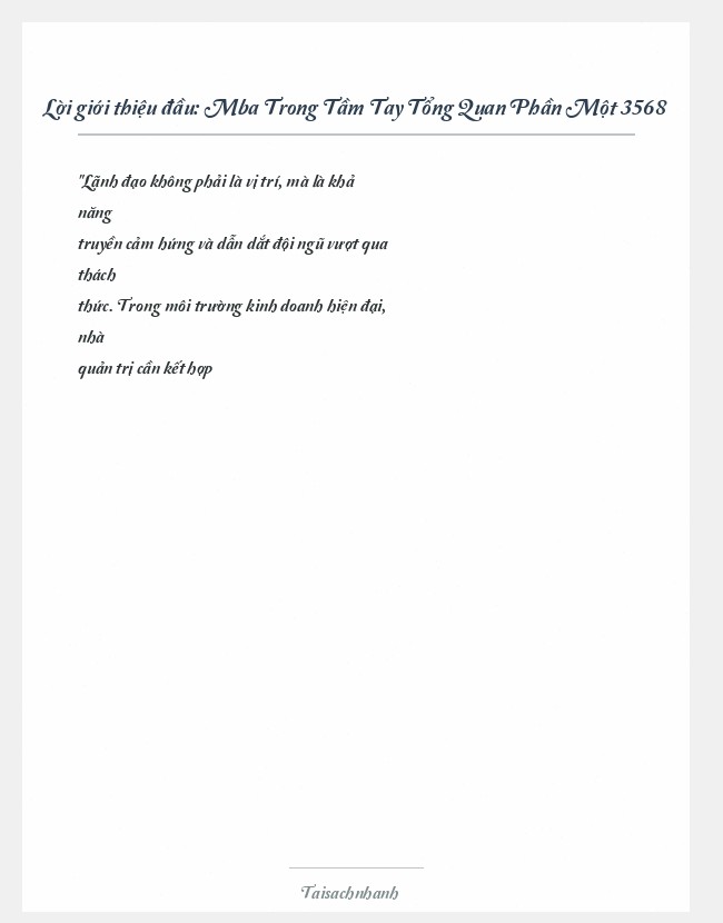 Trích đoạn Mba Trong Tầm Tay Tổng Quan Phần Một 3568