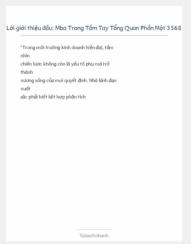 Trích đoạn Mba Trong Tầm Tay Tổng Quan Phần Một 3568