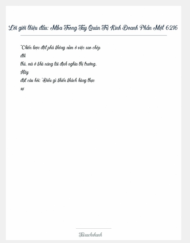 Trích đoạn Mba Trong Tay Quản Trị Kinh Doanh Phần Một 6216